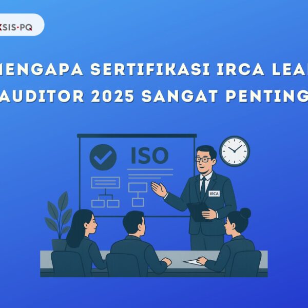 Seorang auditor bersertifikat IRCA sedang memimpin proses audit sistem manajemen ISO di ruang rapat profesional.