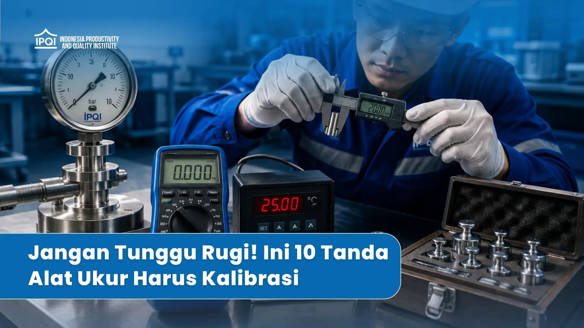 Teknisi sedang mengecek akurasi alat ukur industri